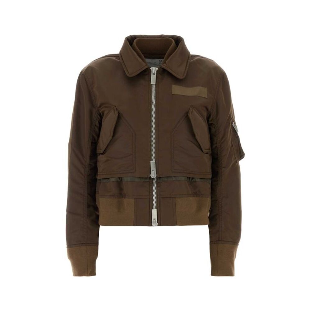 Sacai Women Brown Nylon Bomber Jacket